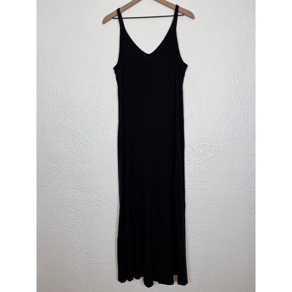 Athleta Nighttime Bliss Sleep V-Neck Romper Jumpsuit Wide Leg Black Size Medium - Picture 2 of 5